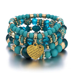 4pcs Boho Crystal Beads Chain Bracelet Set for Women Vintage Heart