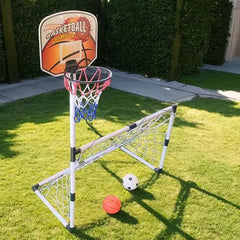 2-in-1 Kids Soccer Goal and Basketball Hoop Set Portable Indoor Outdoor Sports Game Toy for Toddlers Boys