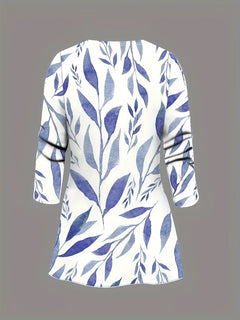Plus-size women's 3-piece set: color-blocked printed cardigan jacket paired with trousers and vest for a casual everyday look.