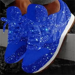 New Women Flat Sneakers Casual Bling Vulcanized Shoes Women Mesh Lace