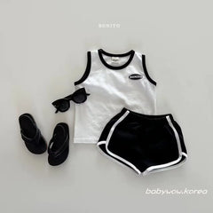 TZ24040 Summer Korean Version 2025 New Baby Pure Cotton Sports Casual Vest Shorts Two-Piece Set