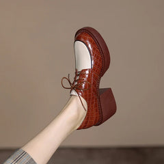 2024 New Spring Genuine Leather Women Shoes Casual Lace-up Loafers Round Toe Platform Shoes Shoes Woman Zapatos De Mujer Women