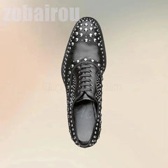 Metal Rivets Black Strappy Men Derby Shoes Fashion Slip On Men Shoes Luxury Handmade Party Feast Banquet Office Men Dress Shoes