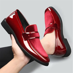 Men's Dress Shoes Luxury Patent Leather Red Wedding Shoes Men Formal Shoes Classic Slip on Loafers Red Business Leather Footwear
