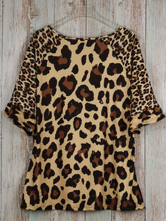 Plus Size Leopard Print T-Shirt Casual Short Sleeve Top For Spring & Summer Women's Plus Size Clothing