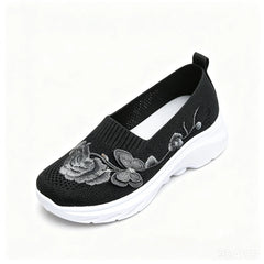 2026 Summer Women Breathable Knit Floral Embroidery Platform Loafers Slip On Walking Shoes Lightweight Soft Cushion Insole Anti Slip Wedge Sole Comfort Casual Daily Outdoor Travel Nurse Footwear Black Khaki Green Multiple Siz