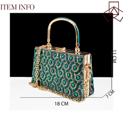 QSGFC 2024 Rhinestone Design INS Hot Sale New Arrivals African Shoes and Bag Set in Green Color Open Toe Comfortable Women Heels