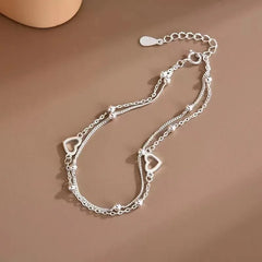 925 Sterling Silver Hollow Heart Bracelets for Women Girls Vintage