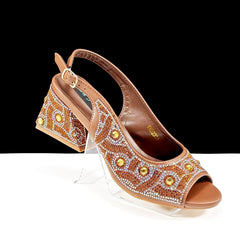 QSGFC 2024 Rhinestone Design INS Hot Sale New Arrivals African Shoes and Bag Set in Green Color Open Toe Comfortable Women Heels