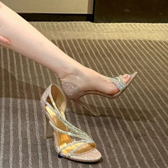 Rhinestone Pointed Toe Luxury Women Pumps Wedding Shoes Fashion PVC Sexy High Heels Woman Summer Elegant Party Bridal Shoes