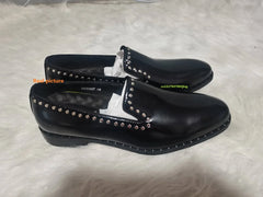New fashion black shoes for men slip on loafers  rivet square toe  dress shoes Shiny genuine leather men shoes
