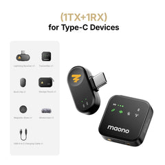 MAONO T1 Plus Dual-Capsule Wireless Lavalier Microphone Lapel Microphone for iPhone iPad Mini Mic for Video Recording Podcast