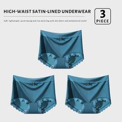FallSweet 3Pcs Ice Silk Panties for Women Seamless High-Rise Briefs Plus Size Underwear Boyshort Sexy Lingerie for Everyday Wear