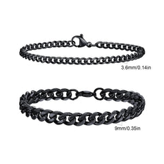 2pcs Men's Chain Bracelets, Stainless Steel Silver Gold Black Color