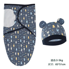 Baby Blanket Hat Set Cartoon Printed Cotton Newborn Swaddle Adjustable