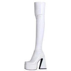 Women's Black Pyramids High Heels Thigh High Boots Sexy Platform White Over The Knee Party Shoes High Quality Big Size 43