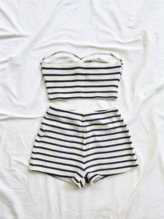 Striped Knit 2-Piece Set, Twist-Front Bandeau Top + Shorts
