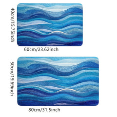 Rich Blue Wavy Pattern Bath Mat, Machine Washable Non-Slip Rug, Ideal for Bathroom Kitchen Entryway, Perfect Housewarming Gift