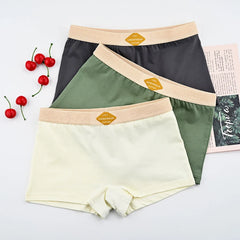 3PCS/Pack 100% Cotton Multicolor Solid Women's Boxer Knit Breathable Panties Underwear Soft High Elastic Mid-rise Thin Boyshorts