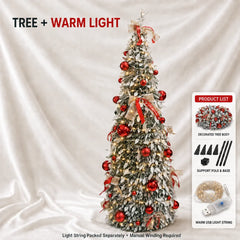 150cm/180cm/210cm Pop Up Collapsible PVC Artificial Christmas Tree Pre Decorated Optional USB LED Lights Metal Stand Home Decor
