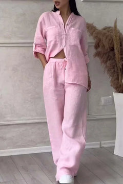 Autumn Cotton and Linen Pant Sets Women Fashion Long Sleeve Shirts