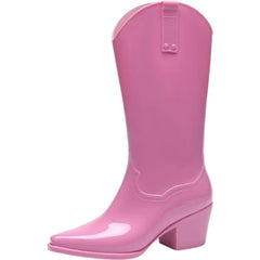 Women New Block Heel High Top Rain Boots Four Seasons Thick Sole Waterproof Non Slip Outdoor Fashionable High Heel Water Shoes