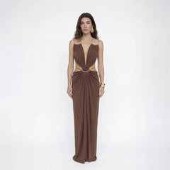 Sexy Women's Backless Dress Halter Sleeveless Waist Hollow Out Solid Female Dresses 2026 Summer Vacation Beach Fashion Lady Robe