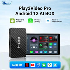 OTTOCAST Play2 Video Pro Wireless Carplay Adapter Android Auto Video Ai Box Built in Youtube Netflix for Car with Wired Carplay