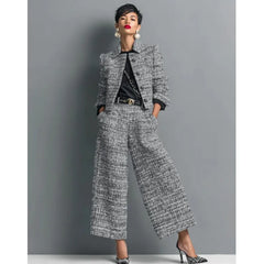 Women's Elegant Short Jackets With Wide Leg Pants Two Pieces Sets Winter New Stand Neck Button Coats Casual Autumn 2026 Outfits