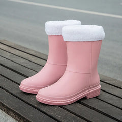 Rubber Shoes for Women Fashion Mid Calf Boots Comfort Waterproof Rain Galoshes Woman Work Garden Gum Boots Offers