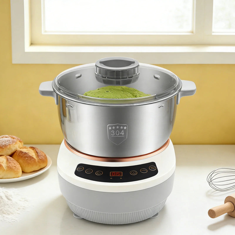 200W Electric Kneading Machine, 304 Stainless Steel Dough Kneading Machine, 5L Stand Mixer, 140-170 RPM, Timer Auto-Off, for Kitchen, Baking, Silver