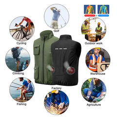 Summer Cooling 2-4 Fan Holes Fan Workwear, Unisex Short Sleeve, Outdoor Sun Protection & Cooling Vest with Built-in Fans