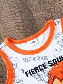 2pcs Summer Baby Boys Lion King Print Tank Top Set, Fierce Soul Graphic, Casual Daily/Outdoor Play, 9-12M, Contrast Trim Vest