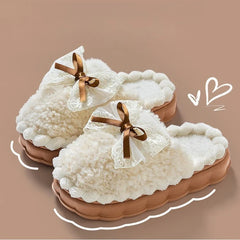 2026 New Women's Plush Slippers - Bow Detail Winter House Shoes, Ultra-Soft Non-Slip Indoor Slippers for Home&Maternity Comfort