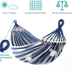 Canvas Hammock Anti-Roll Double Camping with Curved Wooden Poles