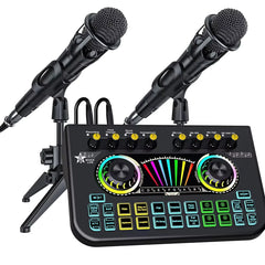 TENLAMP X3-E300 Bluetooth Sound Board Voice Changer & Podcast Microphone Bundle Kit for 4 People, Live Sound Card Audio Mixer Full Set for PC Phone Gaming Singing Karaoke Live Streaming Recording
