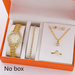 6Pcs/Set Women's Rhinestone Quartz Watch Set Fashion Wrist Watch & Jewelry Set Gift.▪