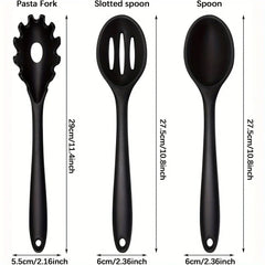 1/3-Piece Silicone Cooking Spoon Set - Heat-Resistant, Large Slotted & Solid Spoons for Non-Stick Cookware, Mixing & Filling