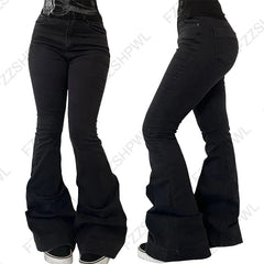Women's Concise High Waist Flared Jeans Stretchy Slim Fit Casual Chic