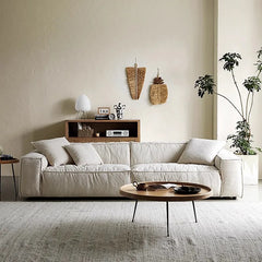 Linen fabric sofa small living room tofu block three-seater inline retro sofa