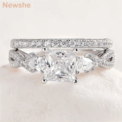 Newshe 2 Pcs Wedding Ring Set 925 Sterling Silver Moissanite Certified Princess Pear Cut Engagement Rings for Women Fine Jewelry