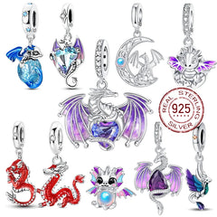 925 Sterling Silver Purple Baby Dragon Flying Dragon Cub Pendant Charm Fit Original Charms Bracelets Women DIY Jewelry Gift
