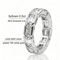 KNOBSPIN 3x5mm Emerald Cut Moissanite Eternity Band Ring D VVS1 Lab Created Diamond S925 Sterling Silver Wedding Rings for Women