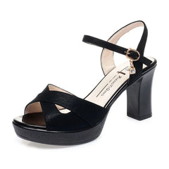 34-40 Peep Toe Women's Sandals Summer 2025 Platform Concise Thick High Heel 8 Cm Women Shoes Offers Dress Black and Gold Shoes