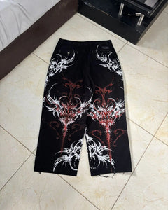 Y2K Gothic Punk Baggy Pants Women Red White Tribal Flame Print Wide Leg Trousers Vintage Grunge Streetwear Alt Clothing