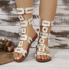 2026 New Fashionable Flat Sandals with Back Lace-up Designer Women's Sandals Sexy Open Toe Roman Style Casual Summer Boots 36-43