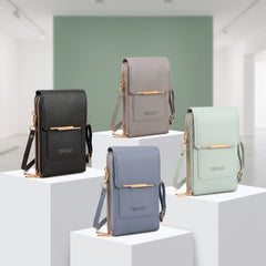 RFID Blocking Touch Screen Cell Phone Bag Women Mini PU Leather Lightweight Card Holder Crossbody Shoulder Bag Adjustable Strap