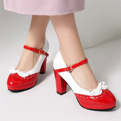 Women Shoes Sweet Candy Color Patent Leather Mary Jane Chunky Heel Ankle Strap Pumps Party Cosplay Uniform Paty Wedding Dress