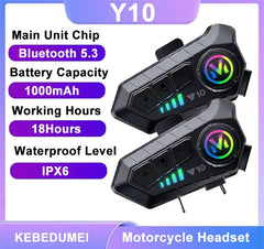 Y10 Motorcycle Bluetooth 5.3 Helmet Headset 🏍️ | Colorful LED Lights | IPX6 Waterproof | 30Hr Hands-Free | FlipStylez LLC®