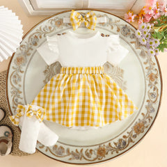Baby Girl Bodysuit Dresses Short Sleeve Heart Shape Bow Romper Infants Onesies With Socks Headband 3pcs Sets For Newborn Girls